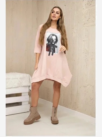 Šaty s potlačou a rozšíreným dnom ružová