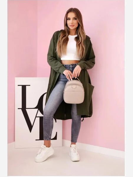Kardigán s kapucňou oversize khaki