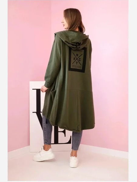 Kardigán s kapucňou oversize khaki