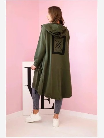 Kardigán s kapucňou oversize khaki