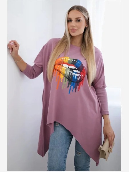 sveter oversize s potlačou dúhových pier tmavo ružová