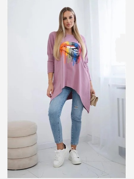 sveter oversize s potlačou dúhových pier tmavo ružová