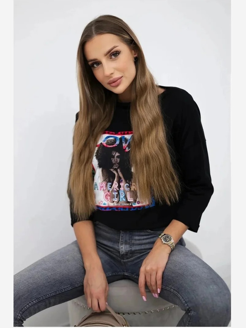 tričko  s grafikou American Girl čierna