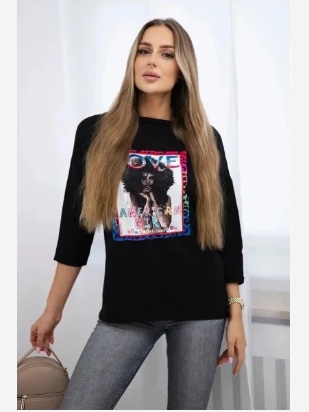 tričko  s grafikou American Girl čierna