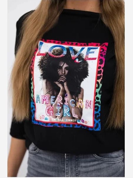 tričko  s grafikou American Girl čierna