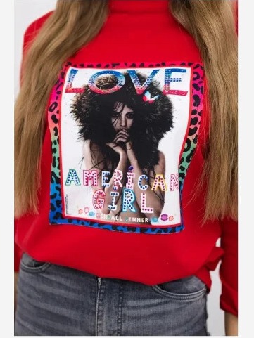 tričko s grafikou American Girl červená