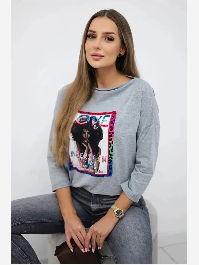 tričko  s grafikou American Girl šedá