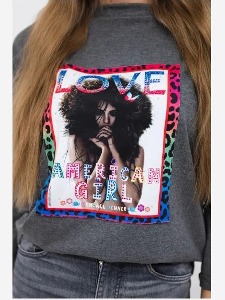 tričko s grafikou American Girl sivá