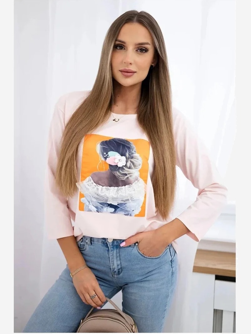 Blúzka s grafikou 3D, čipka ružová