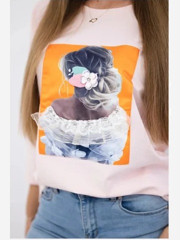 Blúzka s grafikou 3D, čipka ružová
