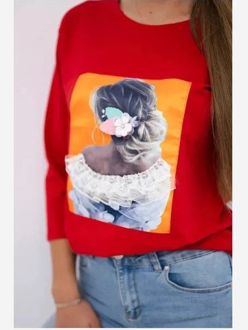 tričko s grafikou 3D, čipka červená