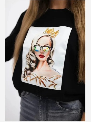 Tričko s grafikou dievčaťa v okuliaroch 3D čierna