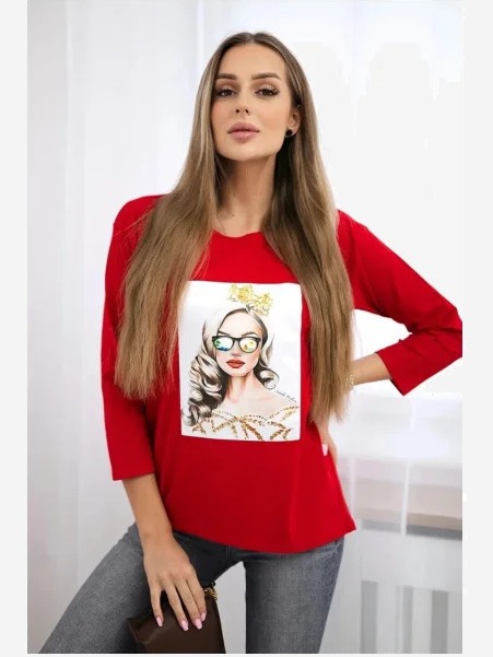 Tričko s grafikou dievčaťa v okuliaroch 3D červená