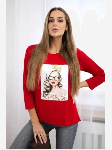 Tričko s grafikou dievčaťa v okuliaroch 3D červená