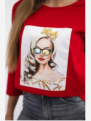 Tričko s grafikou dievčaťa v okuliaroch 3D červená