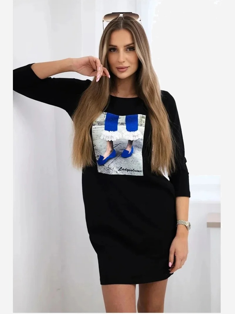 Šaty s grafikou 3D so zirkónmi čierna