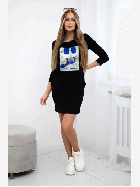 Šaty s grafikou 3D so zirkónmi čierna