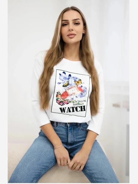 Tričko s grafikou 3D Watch biela