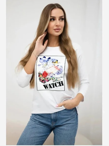 Tričko s grafikou 3D Watch biela