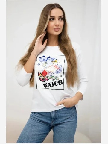 Tričko s grafikou 3D Watch biela