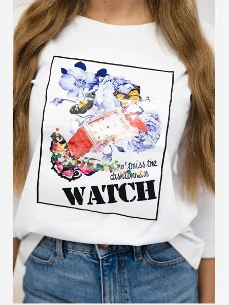 Tričko s grafikou 3D Watch biela
