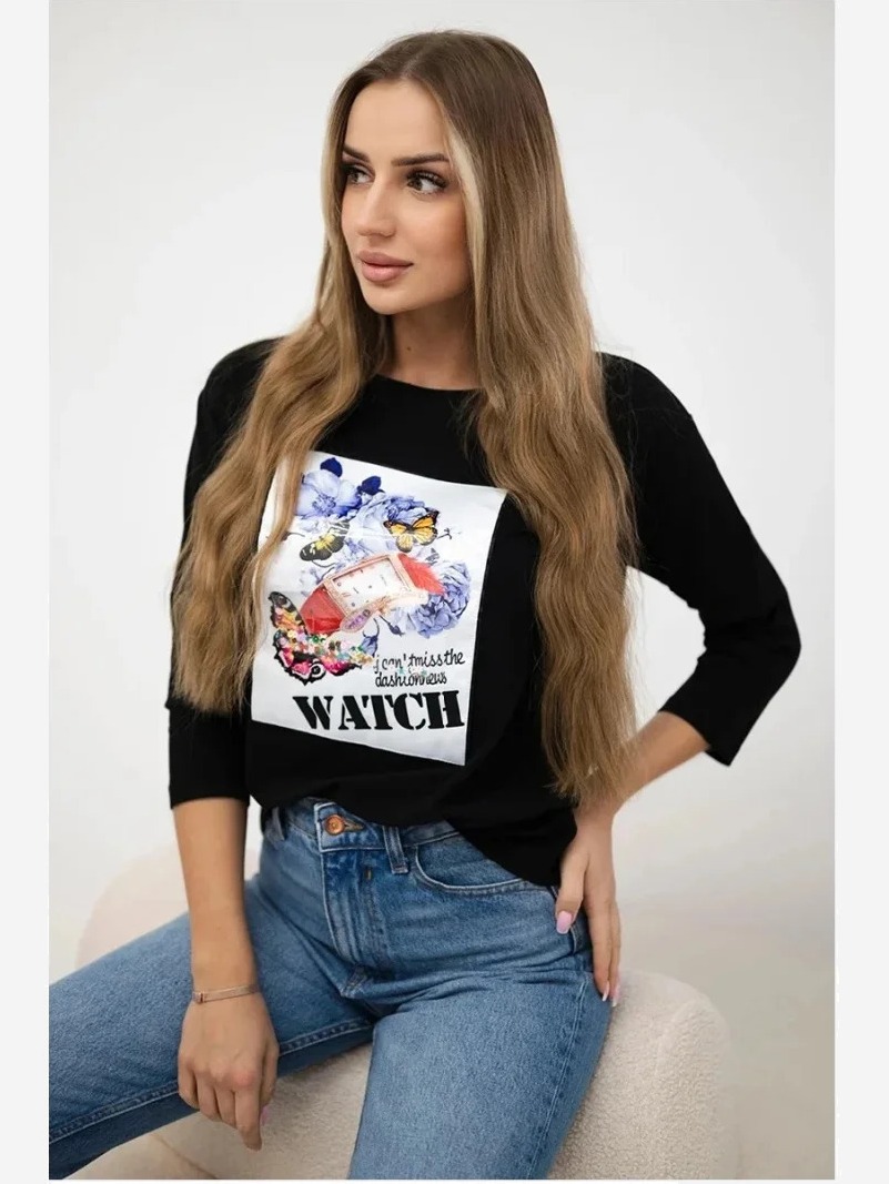 Tričko s grafikou 3D Watch čierna