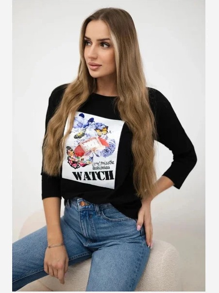 Tričko s grafikou 3D Watch čierna