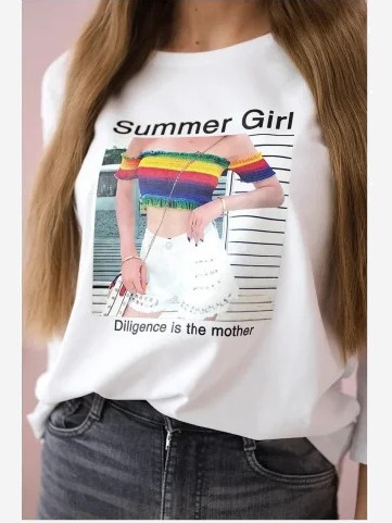 Tričko s potlačou Summer Girl biela
