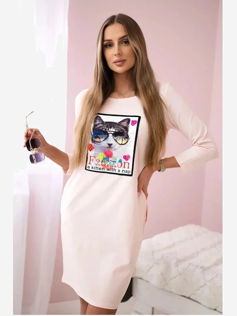 Šaty s grafikou 3D ružová