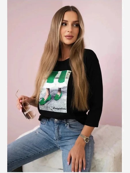 Tričko s grafikou 3D so zirkónmi čierna
