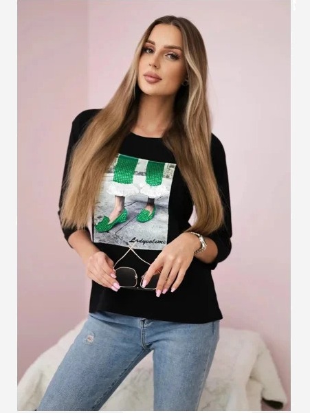 Tričko s grafikou 3D so zirkónmi čierna