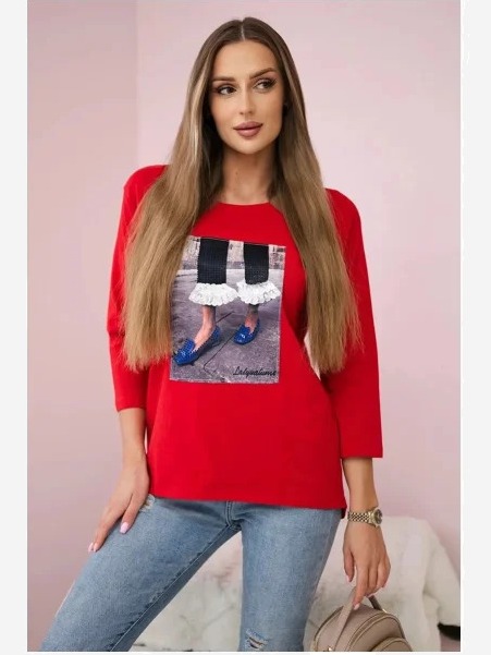 Tričko s grafikou 3D so zirkónmi červená