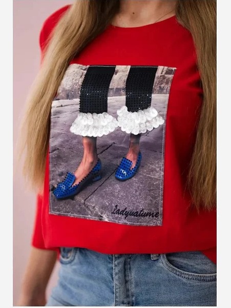 Tričko s grafikou 3D so zirkónmi červená