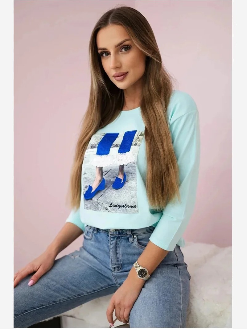 tričko s grafikou 3D so zirkónmi mäta
