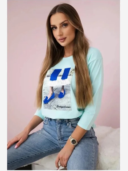 tričko s grafikou 3D so zirkónmi mäta