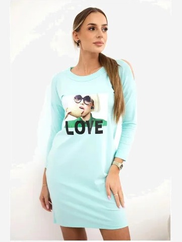 Šaty s potlačou Love mäta