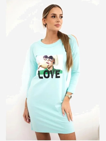 Šaty s potlačou Love mäta