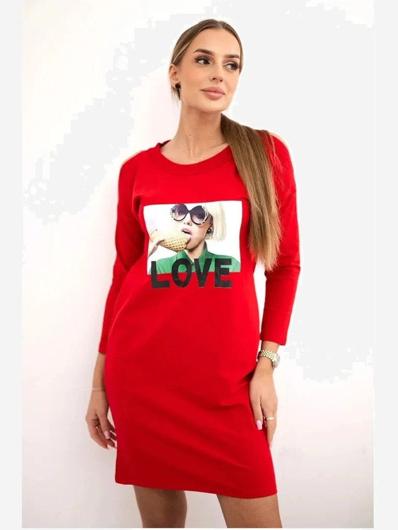Šaty s potlačou Love červená