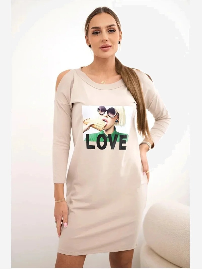 Šaty s potlačou Love béžová