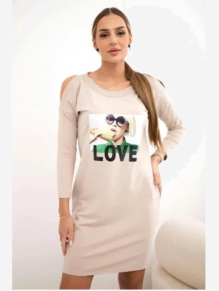 Šaty s potlačou Love béžová