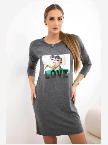 Šaty s potlačou Love sivá