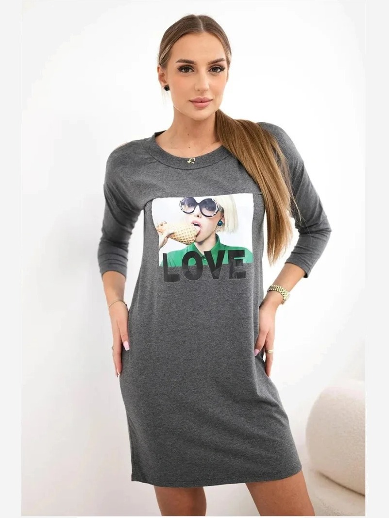 Šaty s potlačou Love sivá
