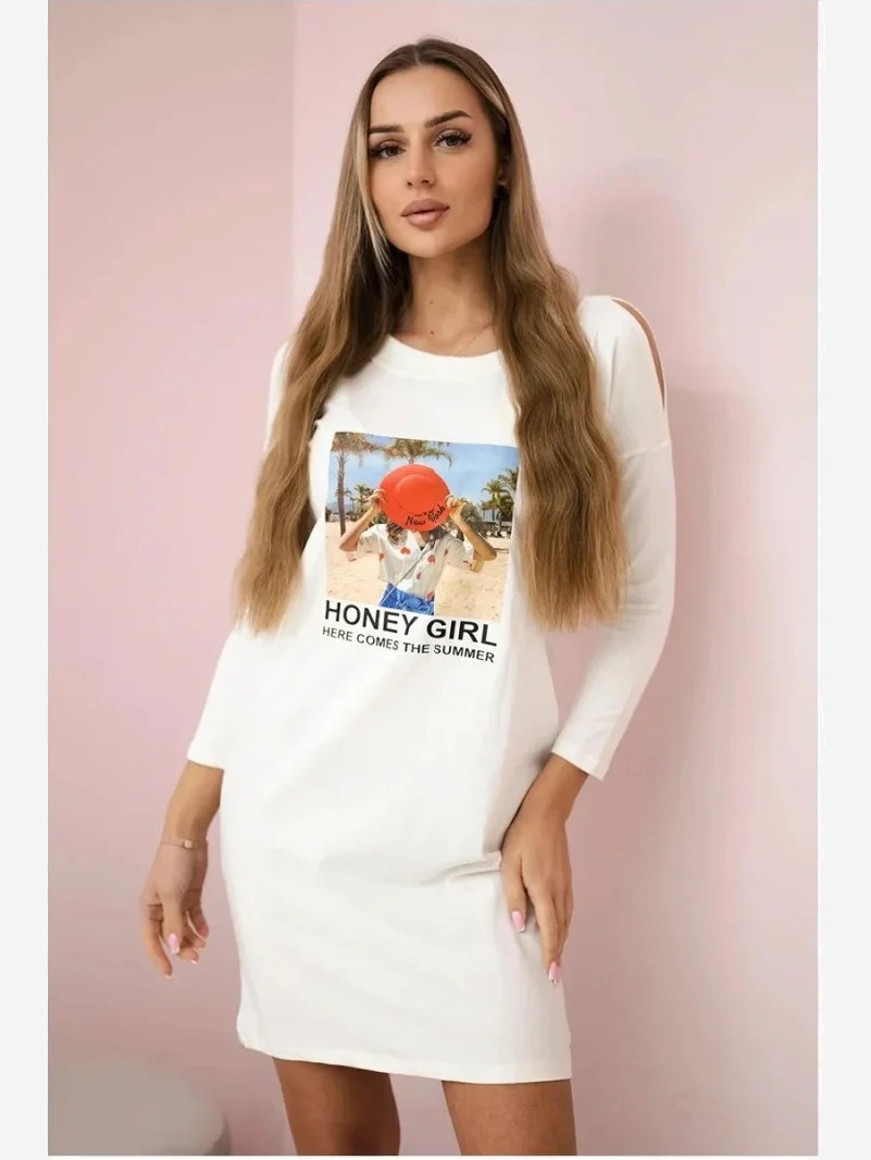 Šaty s potlačou Honey girl biela