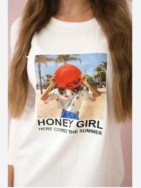 Šaty s potlačou Honey girl biela