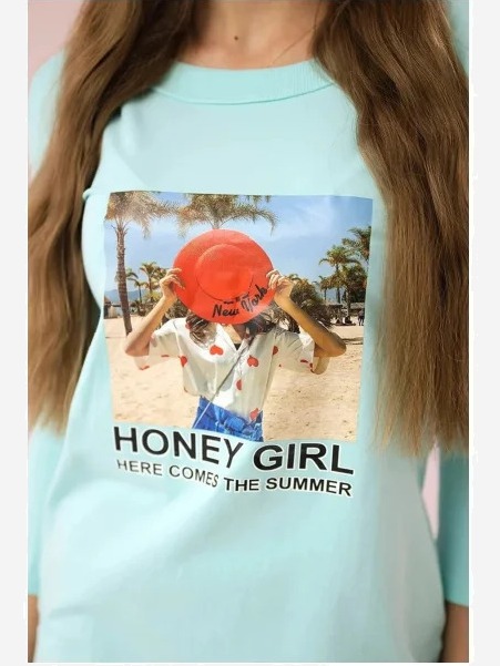 Šaty s potlačou Honey girl mäta