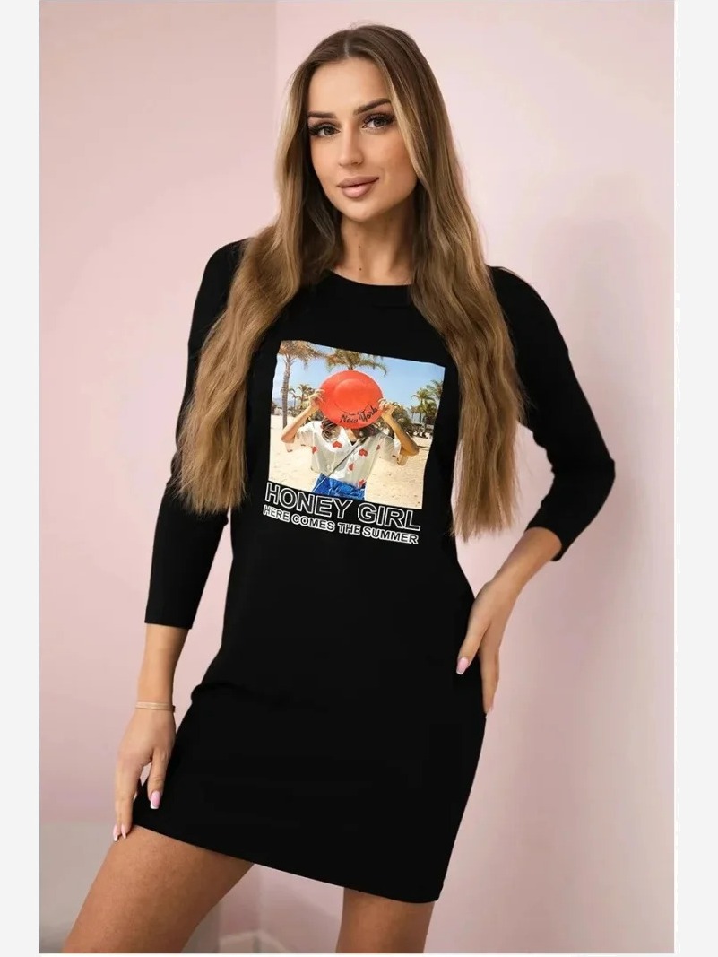 Šaty s potlačou Honey girl čierna