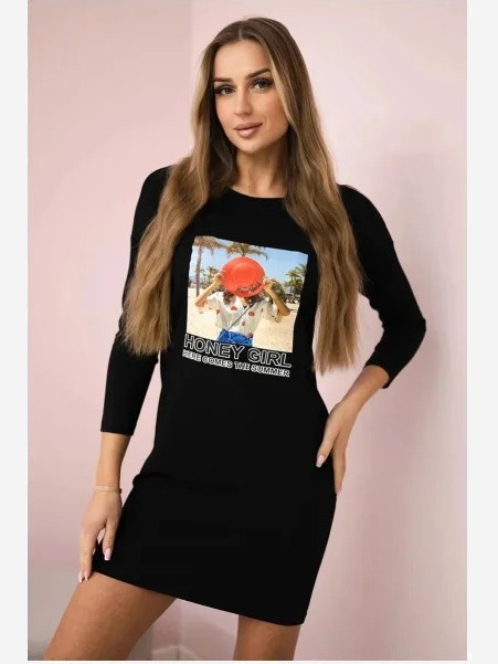 Šaty s potlačou Honey girl čierna