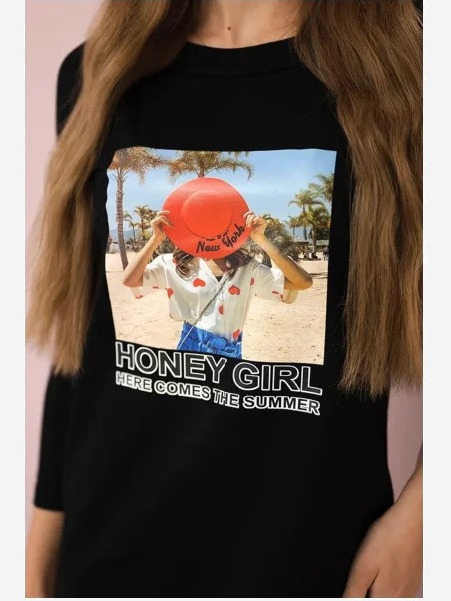 Šaty s potlačou Honey girl čierna