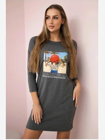 Šaty s potlačou Honey girl sivá
