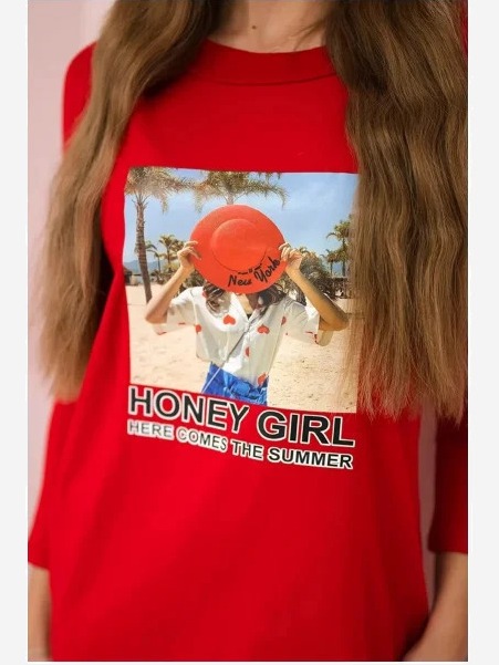 Šaty s potlačou Honey girl červená